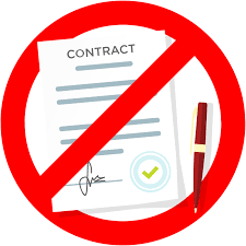 Contract next to a pen, within a red circle to show that no commitment is required